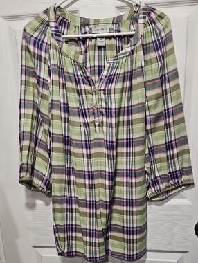 Catherines Olive, Pink & Navy Plaid Peasant Tunic